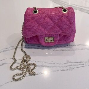 Chloe K New York Girls Mini Quilted Faux Leather Bag in pink and gold